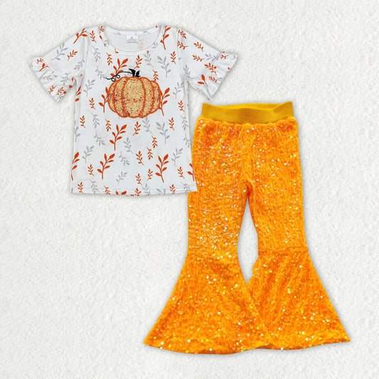 GSPO1729 Baby Girls Sequin Pumpkin Top Bell Bottom Pants Preorder