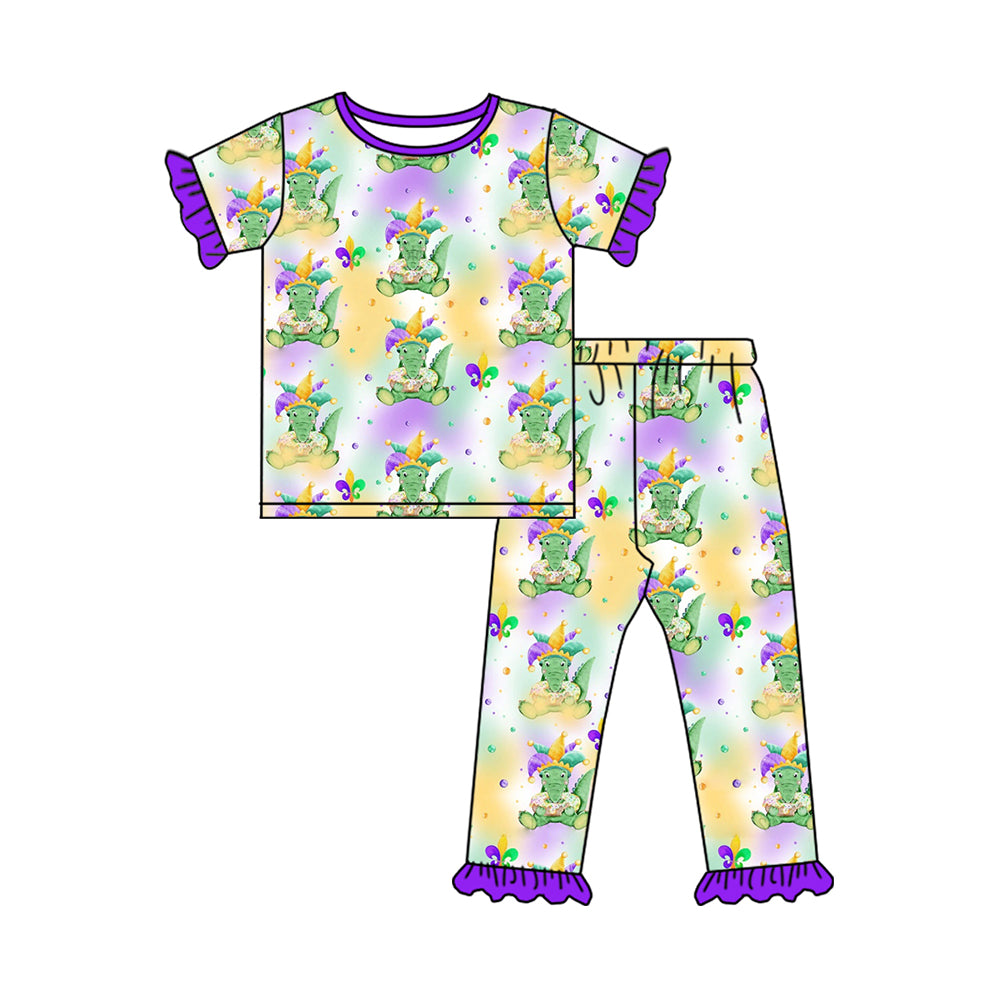 Toddler Baby Girls Sister Mardi Gras Short Sleeve Pajama Set and Romper