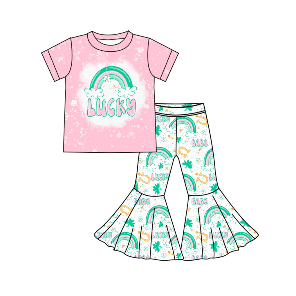 Saint Patrick Day Girls Clothes Lucky Baby Bell Bottom Pants Outfit Preorder