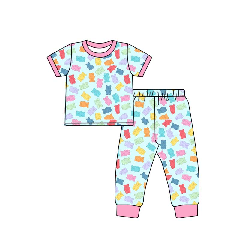 Sibling Baby Girls Colorful Bear Pajama Set and Romper Preorder