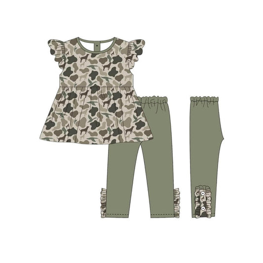 Toddler Girls Camo Hunting Dog Tunic Top  Ruffle Legging Set Preorder