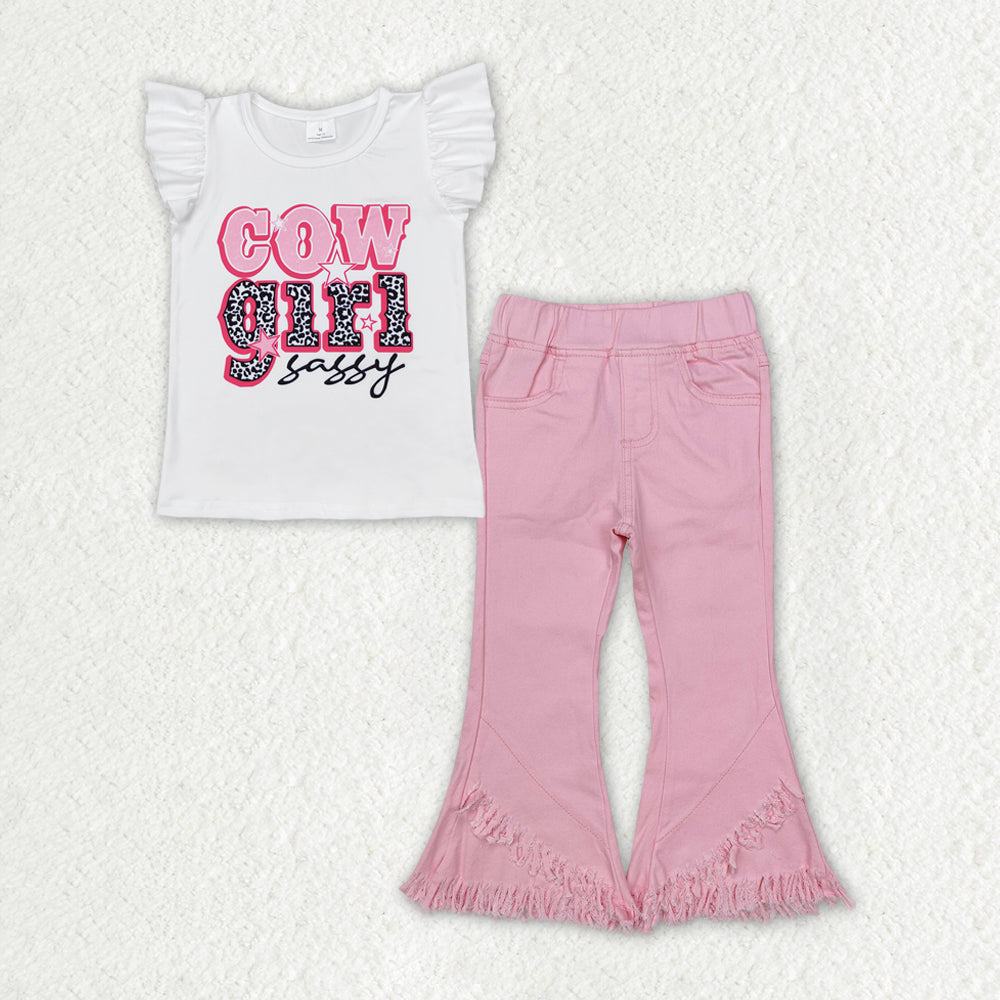 Baby Girls Camo Short Sleeves Top Pink Denim Pants Set