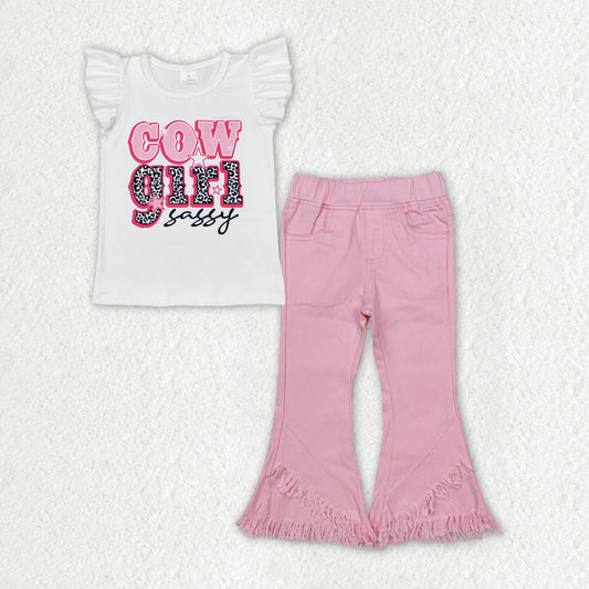 Baby Girls Camo Short Sleeves Top Pink Denim Pants Set