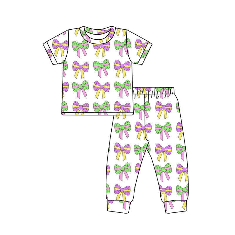 Baby Sibling Mardi Gras Bow Sleeping Wear Pajam Set and Romper Preorder