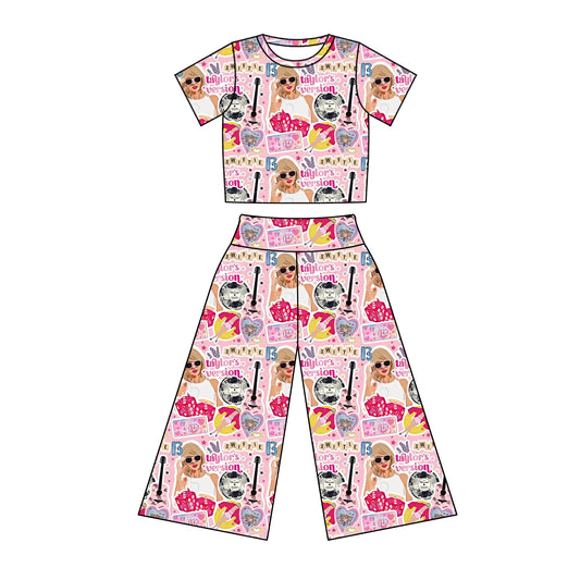 Baby Girls Pink Short Sleeves Singer Top Flame Pant Set Preorder