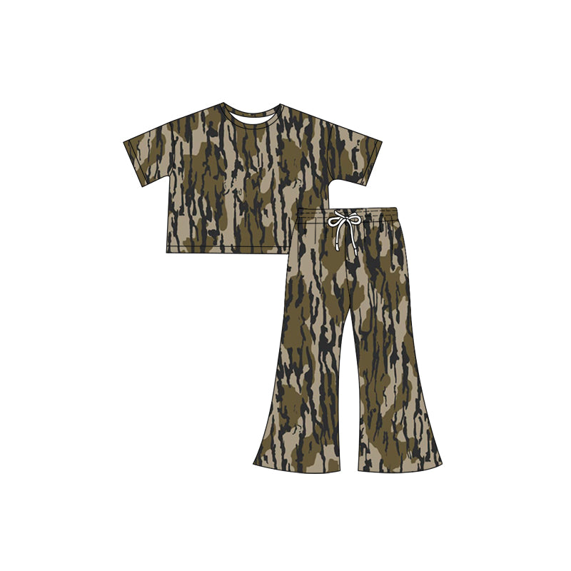 Baby Girls Short Sleeves Olive Bottomland Camo Top Flame Pant Western Set Preorder