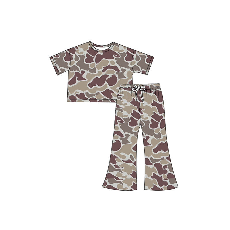 Baby Girls Short Sleeves Lavender Camo Top Flame Pant Western Set Preorder