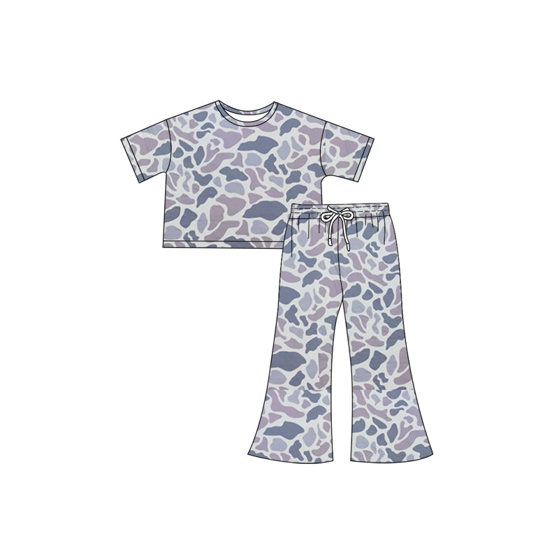 Baby Girls Short Sleeves Dark Gray Camo Top Flame Pant Western Set Preorder