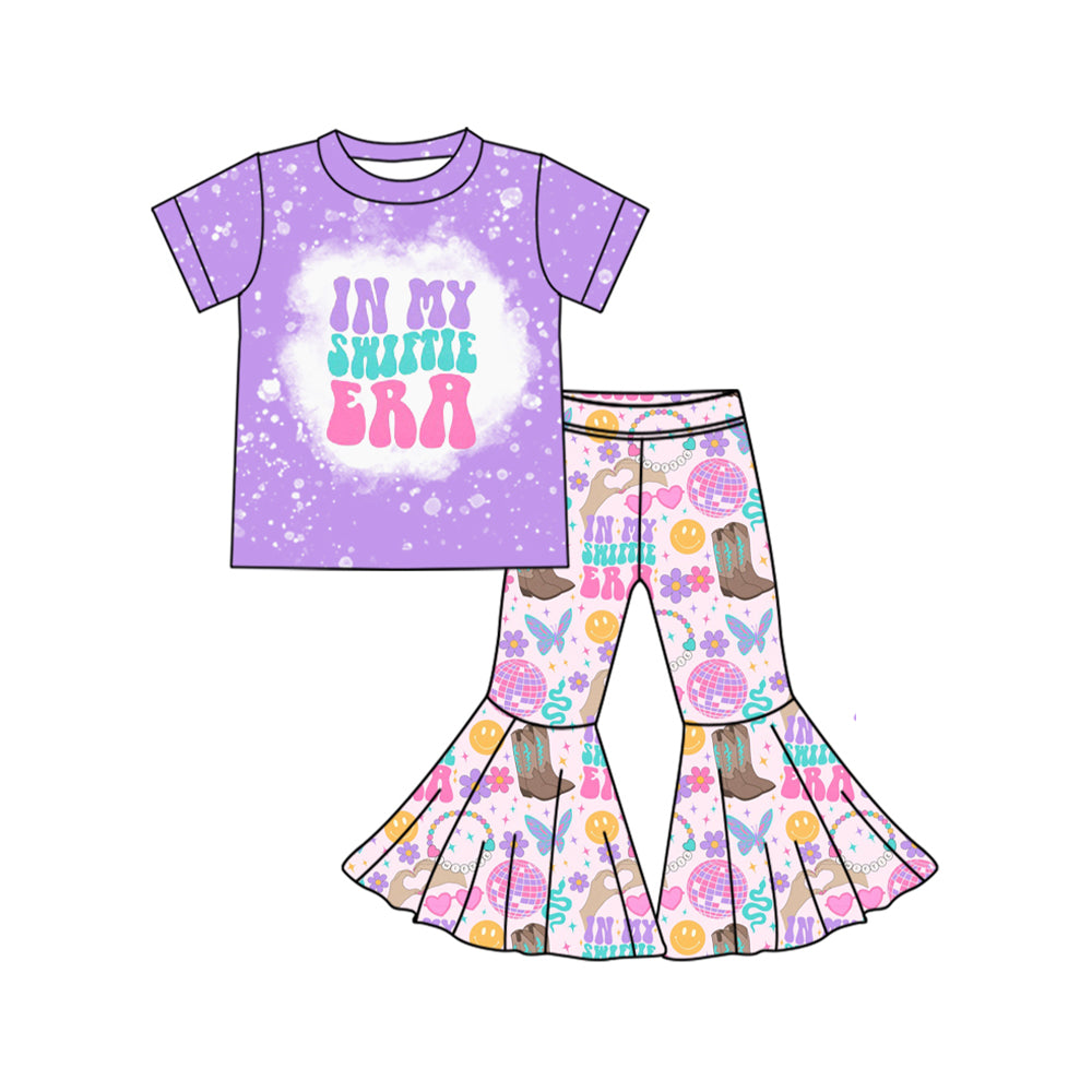 Baby Girls Purple Short Sleeves Singer Top Bell Bottom Pant Set Preorder