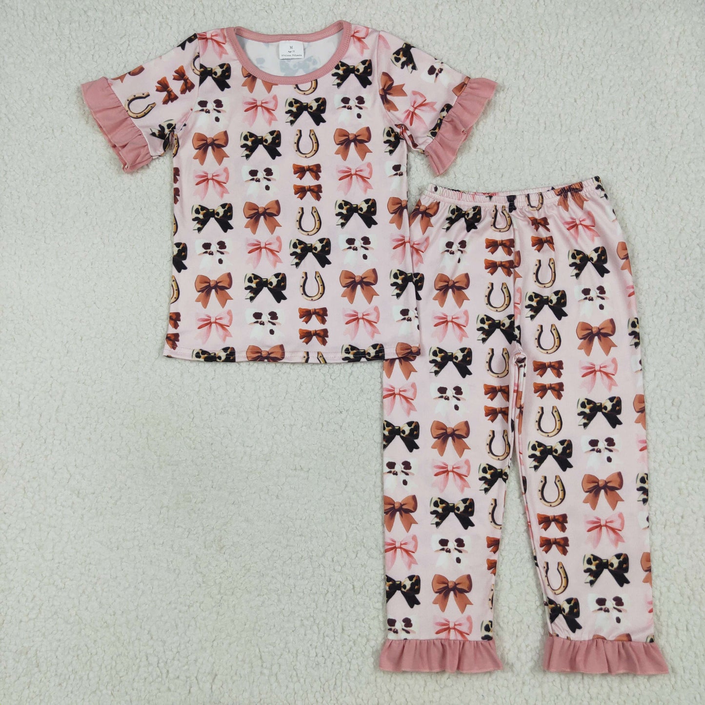 Kids Girls Sibling  western Bow Print  Pajama set and Romper