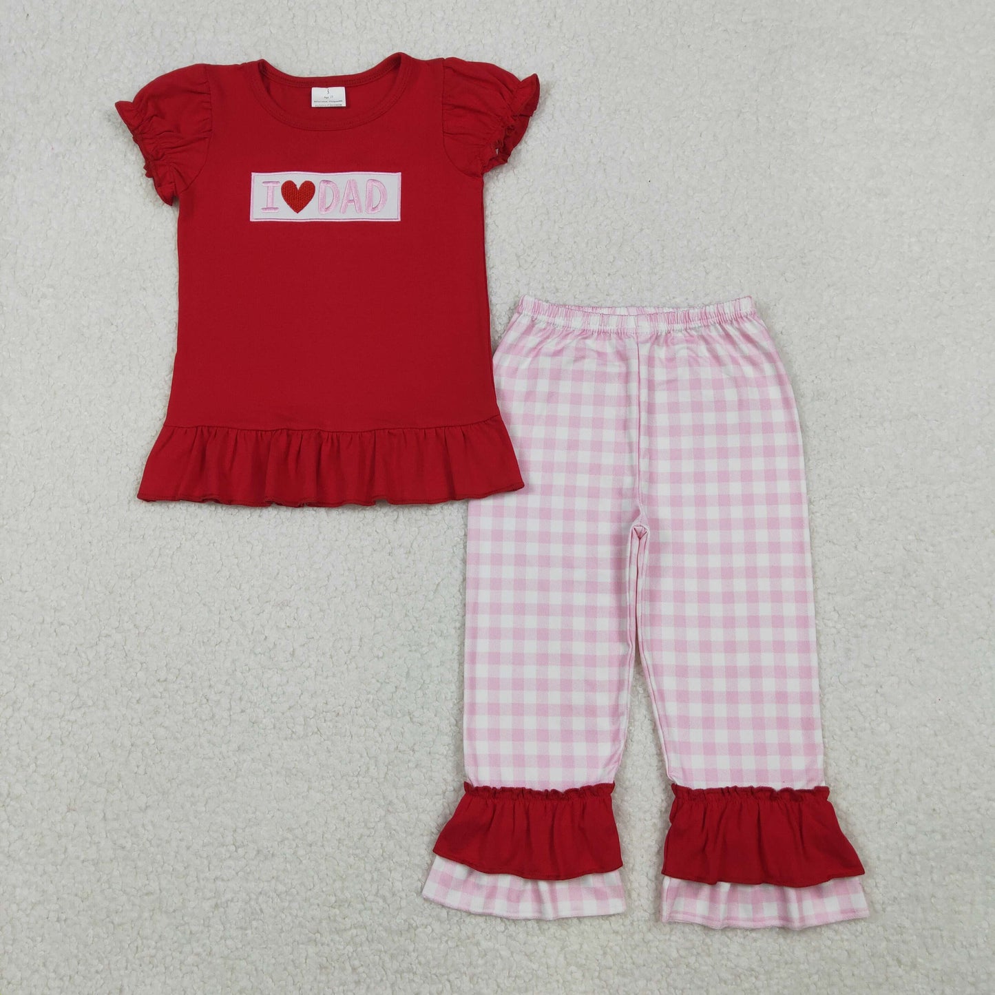 I Love Dad Mom Sibling Gingham Pants Set