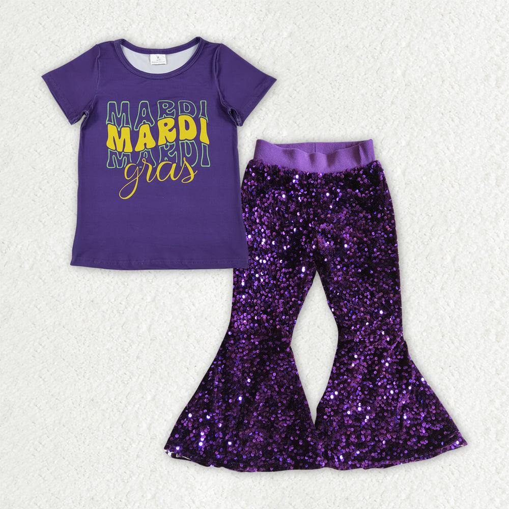 GSPO2182 Baby Girls Mardi Gars Purple Top With Sequin Pants