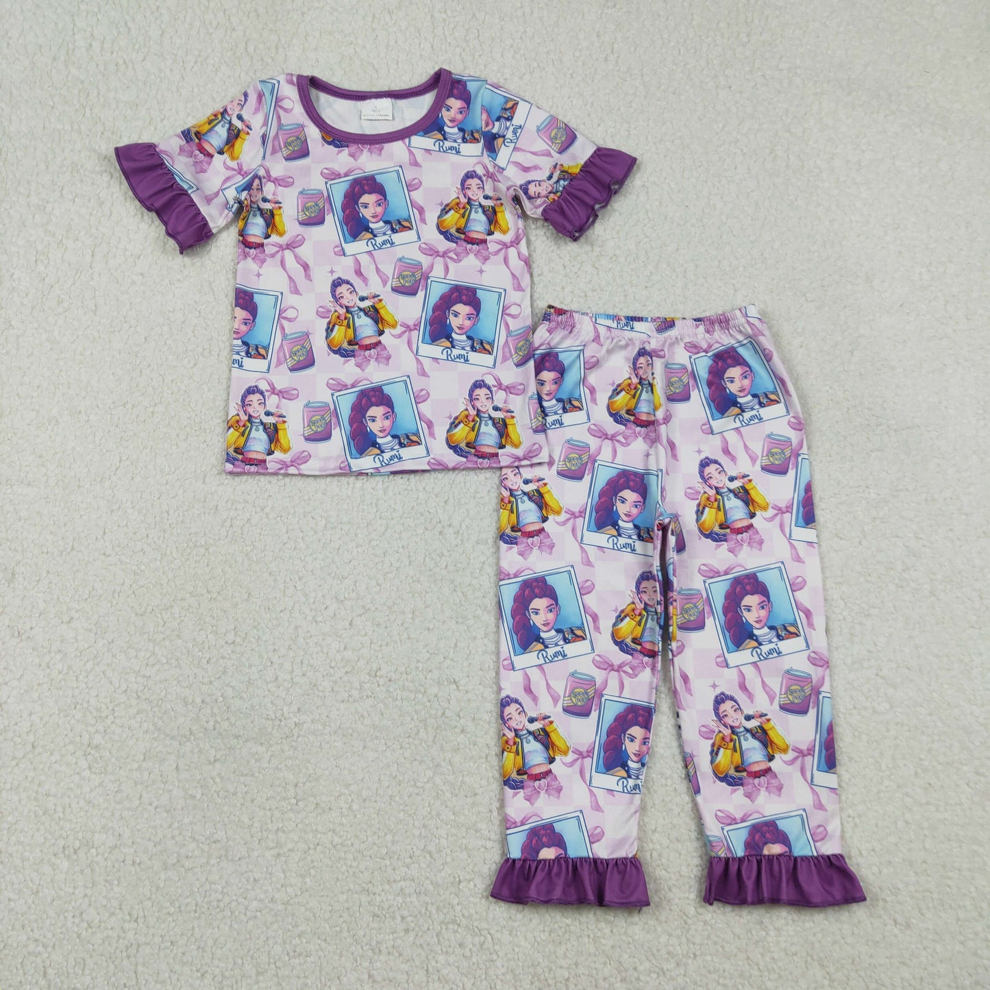 Mommy and Me Cartoon Kpop Violet Color Matching Clothing