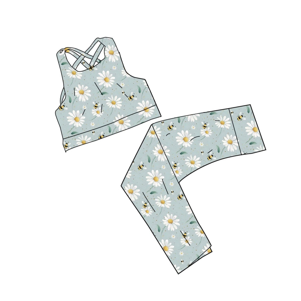 GSPO2238  Baby Girls Daisy Flowers Active Legging Set Preorder
