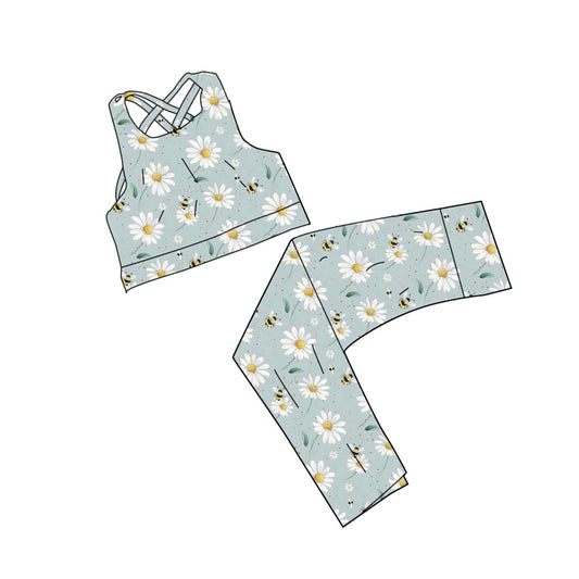 GSPO2238  Baby Girls Daisy Flowers Active Legging Set Preorder