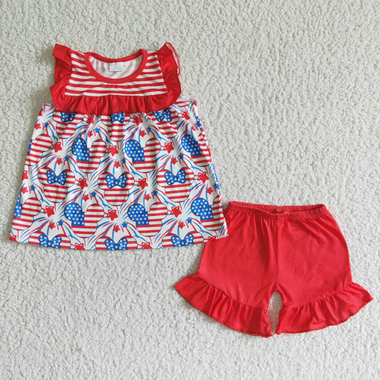 Summer Girls Cartoon July 4th  Outfit