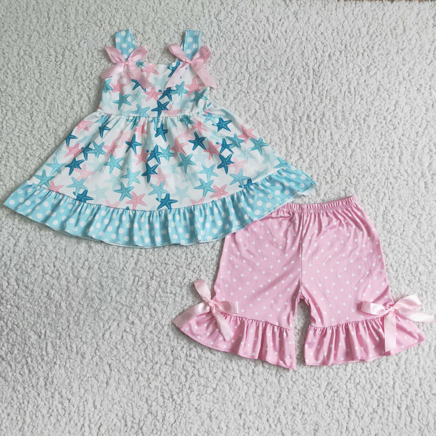 Sibling Baby Girls Starfish Pink Polka Dot Clothes