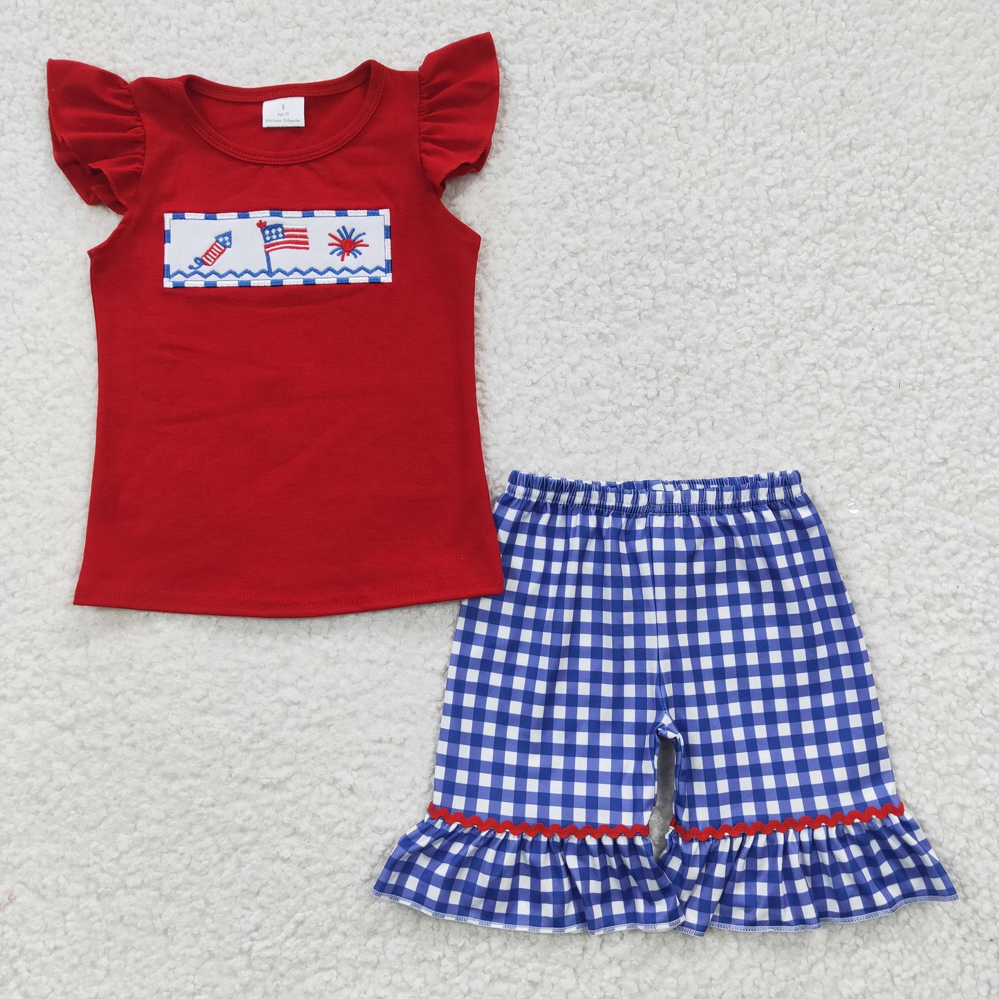 GSSO0193 Kids Girls Summer July 4th Shorts Set