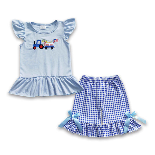 Girls July 4th Embroidery Shorts Set