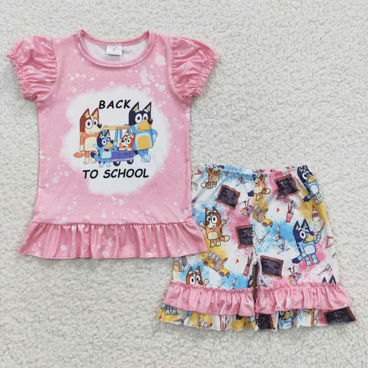 Back to School Cartoon Dog  Girls Shorts Set