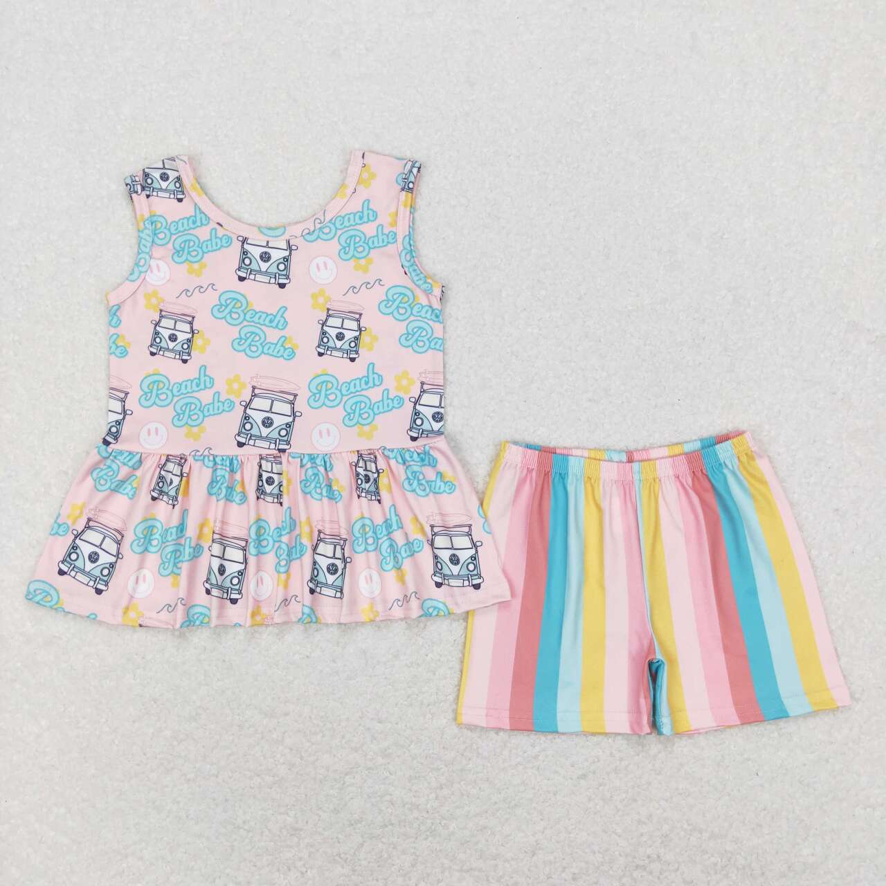 Baby Girls Summer Cartoon Sleeveless Tunic Top Shorts Set