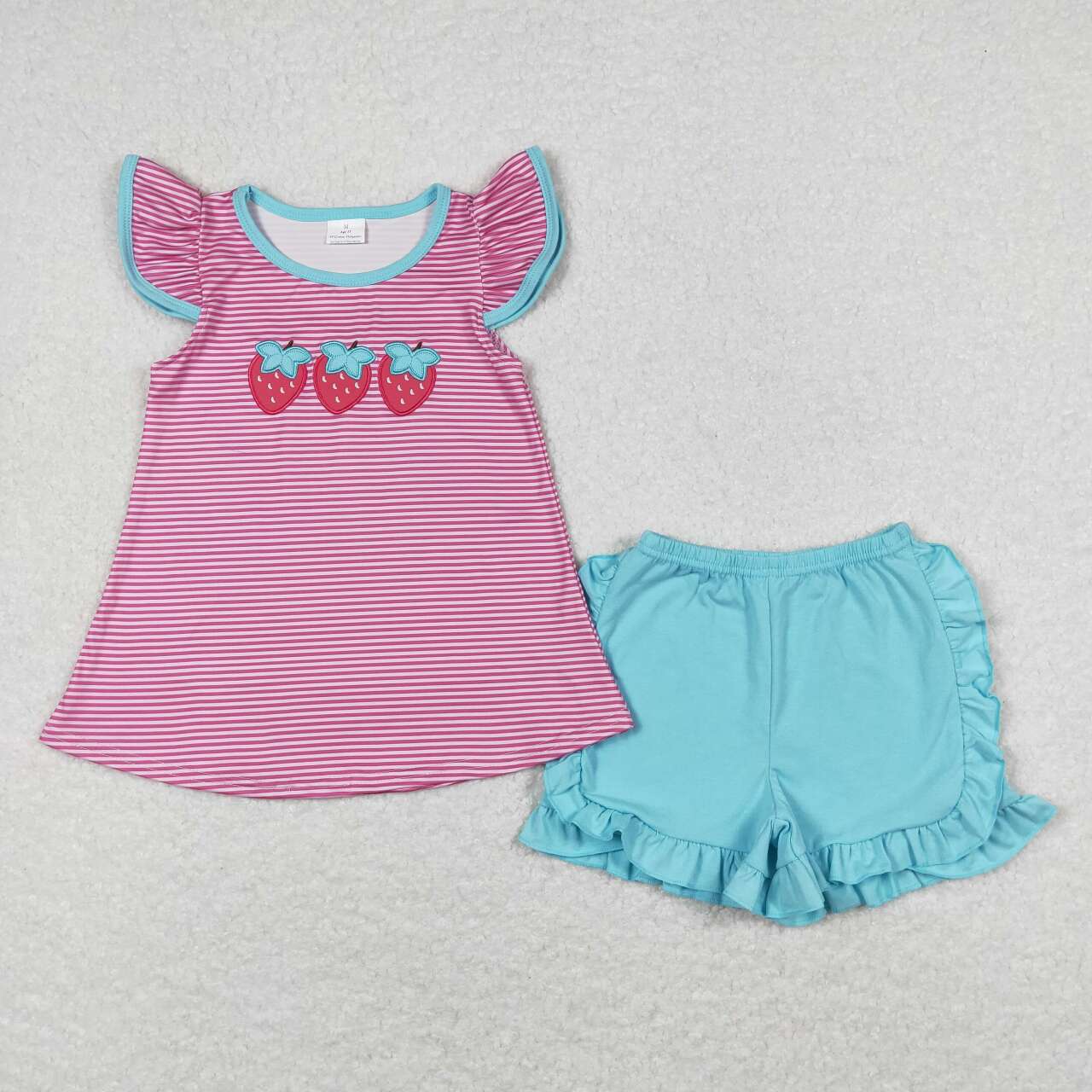 Baby Girls Embroidery Strawberry Flutter Top Ruffle Shorts Outfit