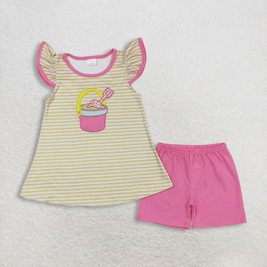 Sibling Baby Girls  Embroidery Beach Top with Shorts Outfit