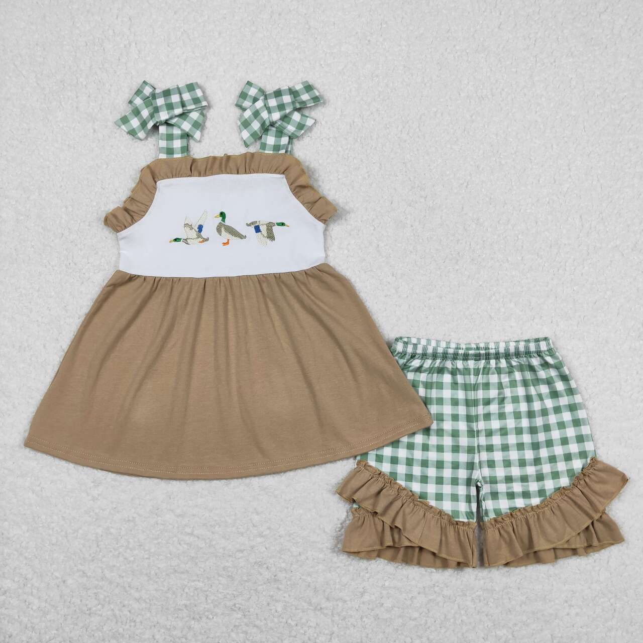 Baby Sibling Embroidery Mmallard Green Gingham Summer Clothing