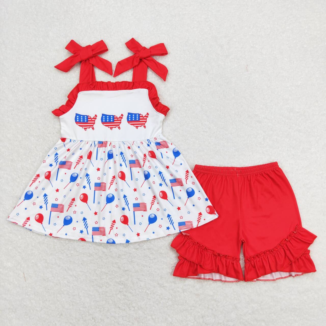 Baby Girls 4th Of July Flag Balloon Sibling Boys Rompers Shorts Clothes Sets