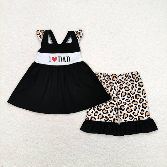 Kids Girls I Love Dad Leopard Shorts Set
