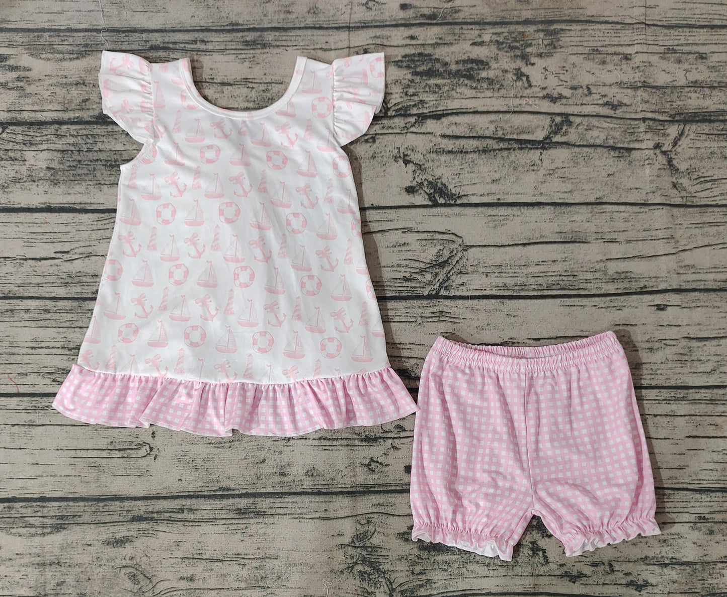 Baby Girls Pink Sailboat Anchor Shorts Set