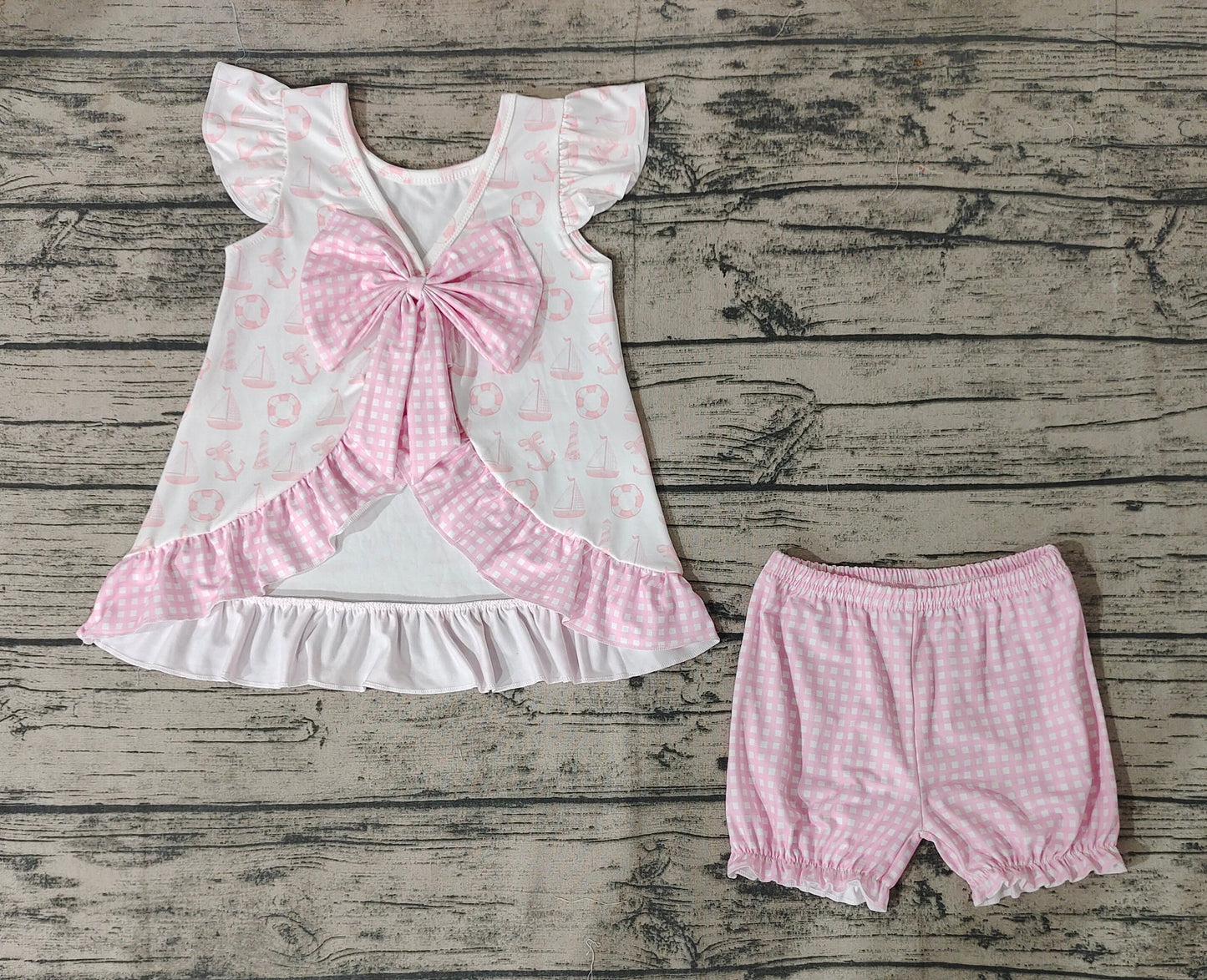 Baby Girls Pink Sailboat Anchor Shorts Set