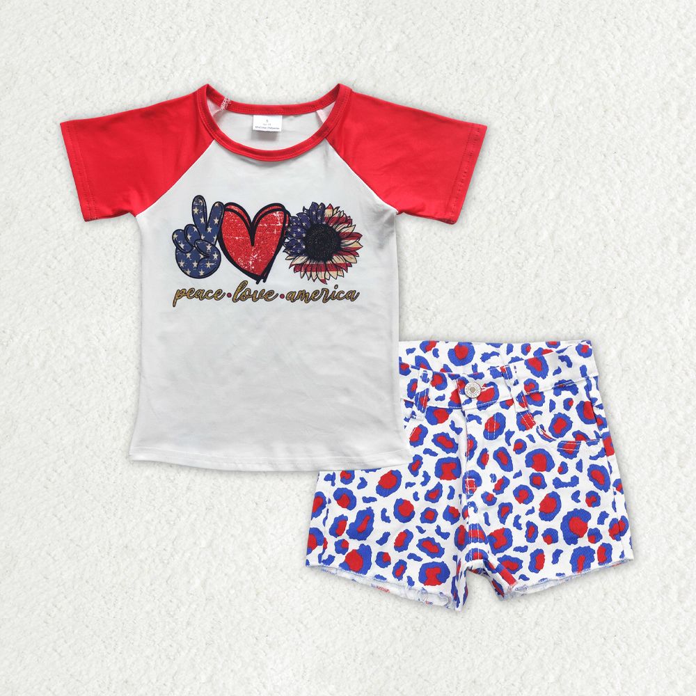 Baby Girls July 4th Top Matching Denim Leoaprd Shorts Set