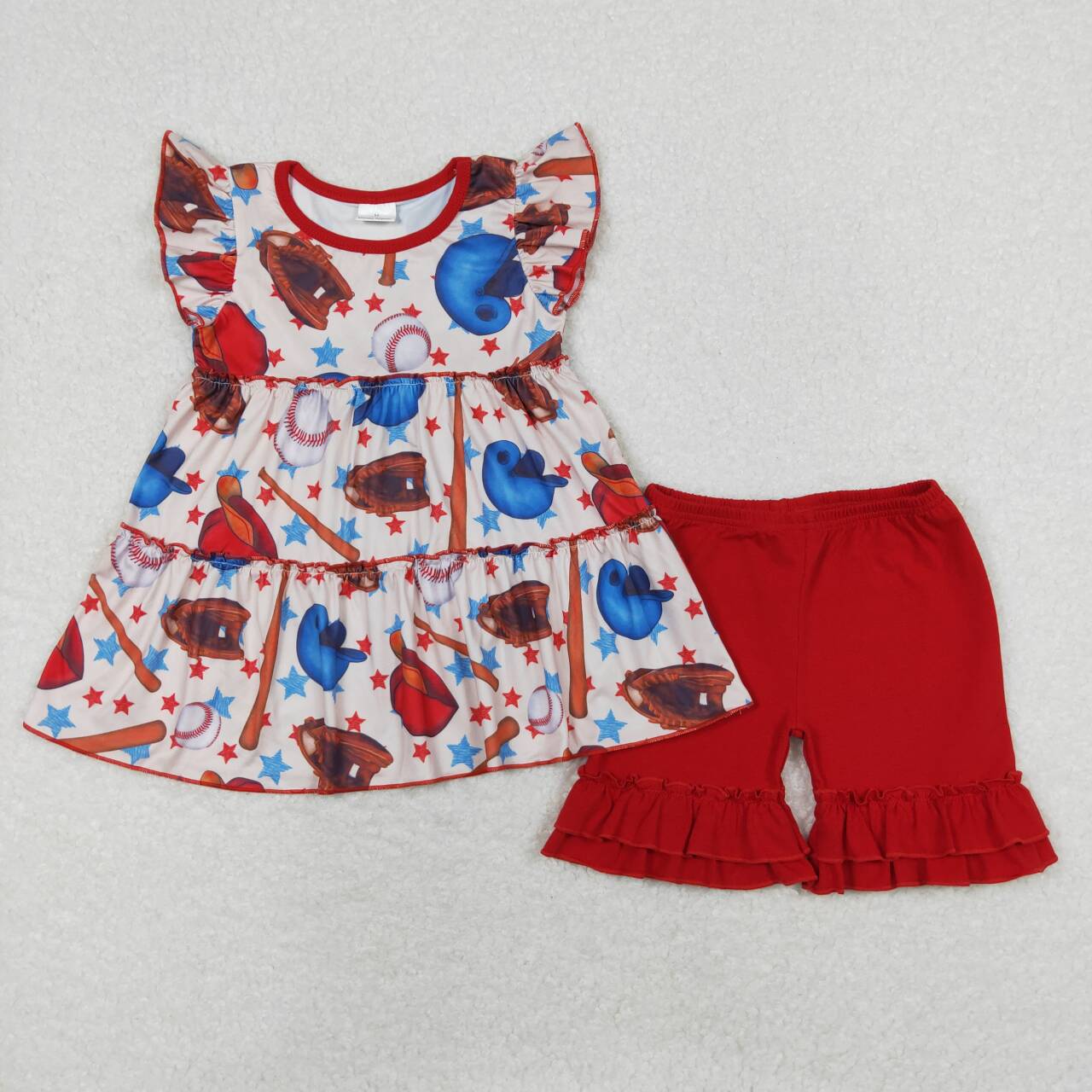 Summer Kids Girls Baseball Top Matching Red Shorts Outfit