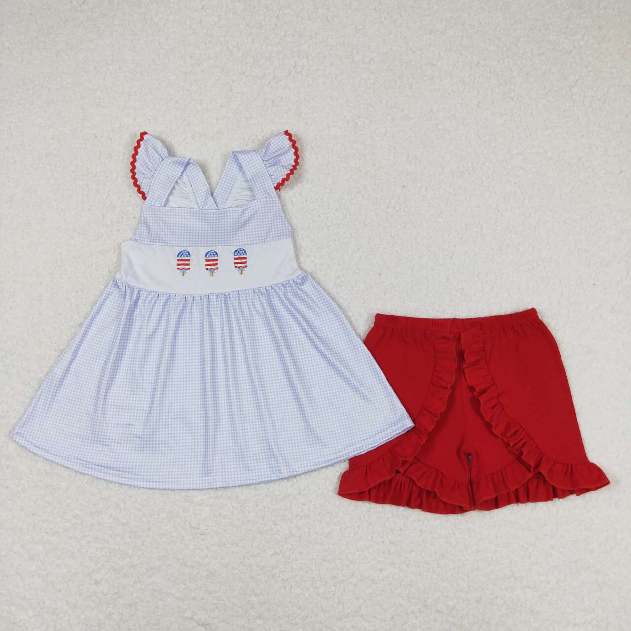 Sibling Toddler Girls 4th Of July Embroidery Falg Tunic Top Shorts Set