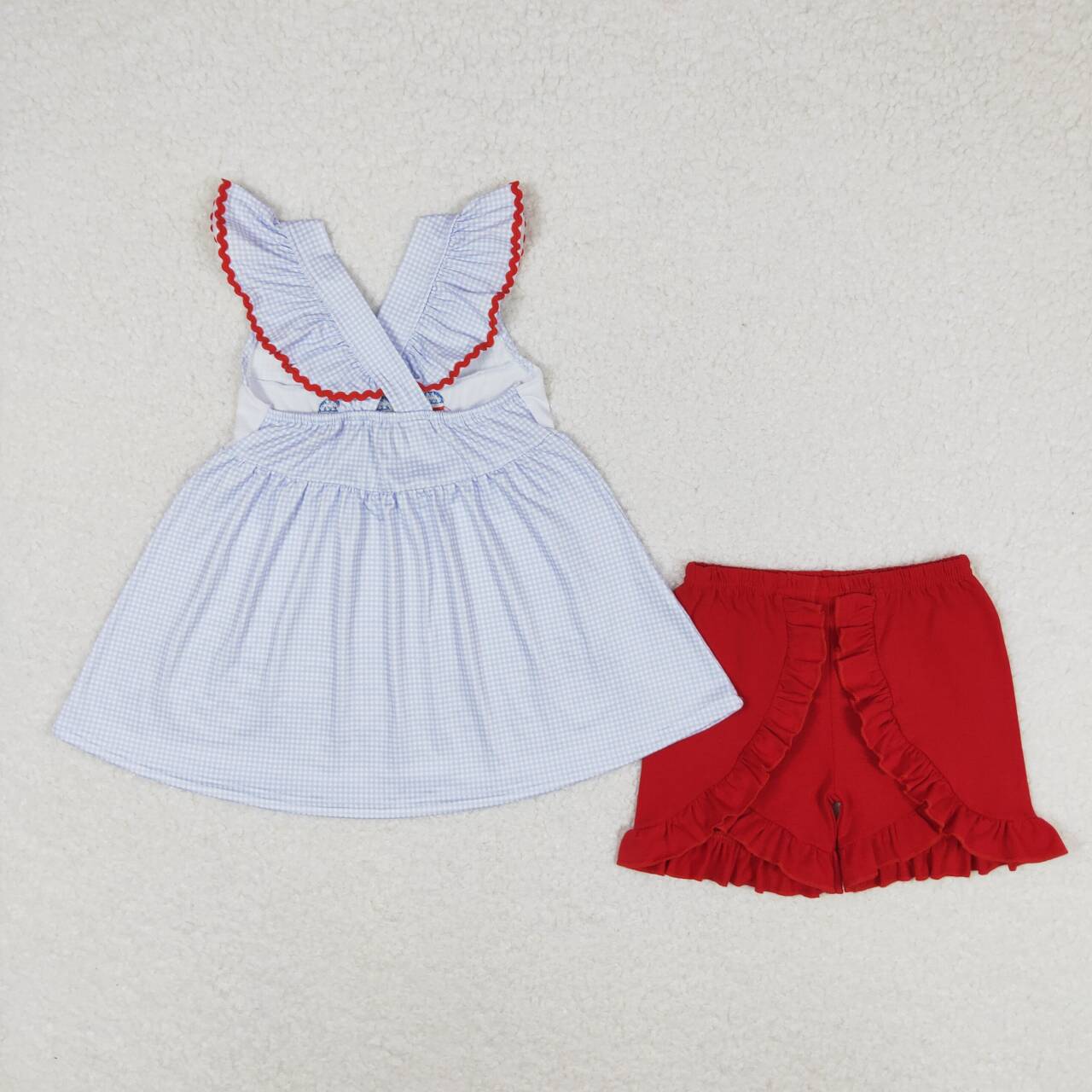 Sibling Toddler Girls 4th Of July Embroidery Falg Tunic Top Shorts Set