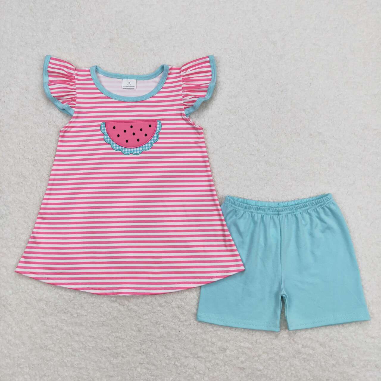 Summer Baby Girls Sibling Watermelon Pink Striped Clothes Set