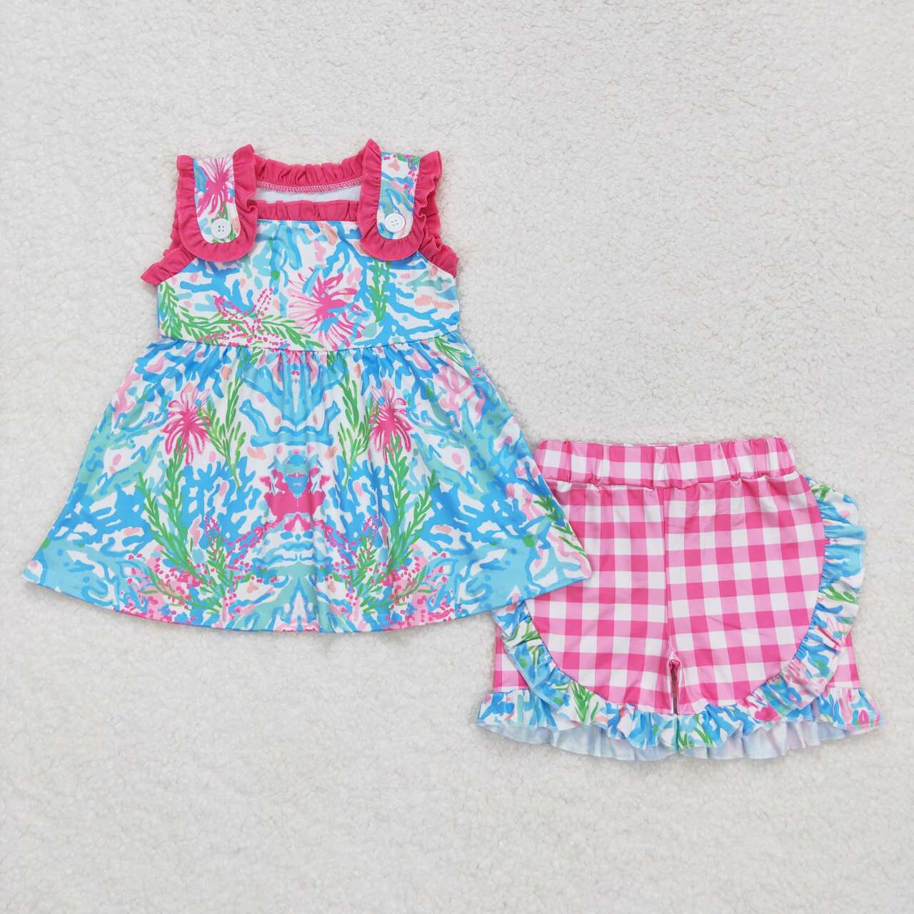 Summer Baby Girls Sibling Colorful Coral Outfit and Romper