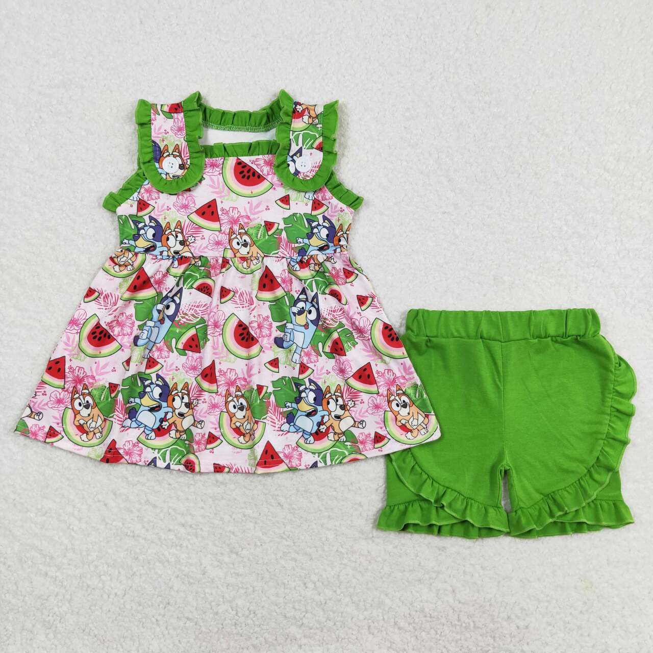 Summer Baby Sibling Cartoon Dog Watermelon Clothing Set