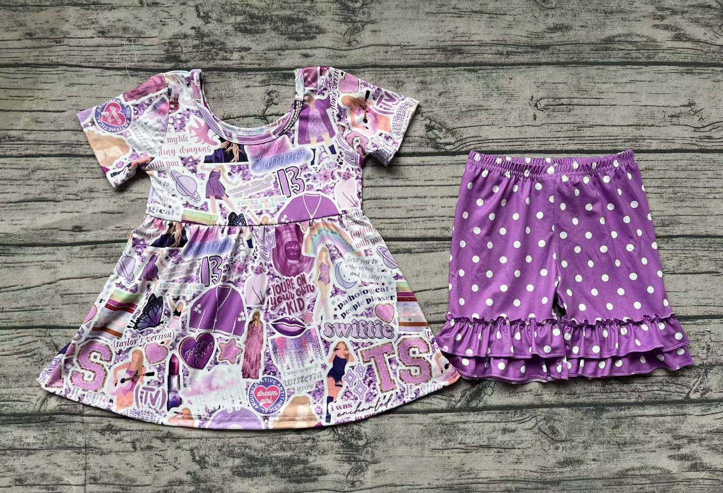 GSSO0897 Baby Girls Taylor Singer Tunic Top Purple Ruffle Shorts Set