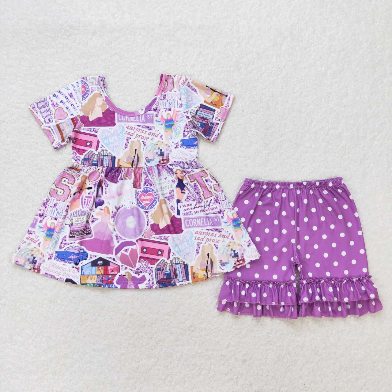 GSSO0897 Baby Girls Taylor Singer Tunic Top Purple Ruffle Shorts Set