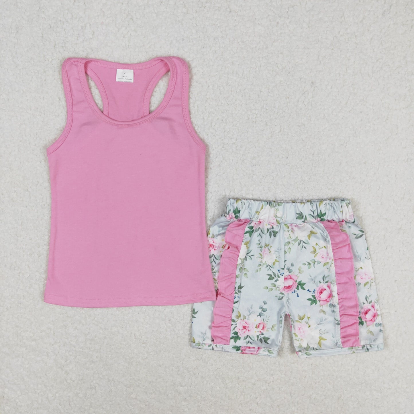 Summer Girls Sister Tank Top Ruffle Shorts Outfit