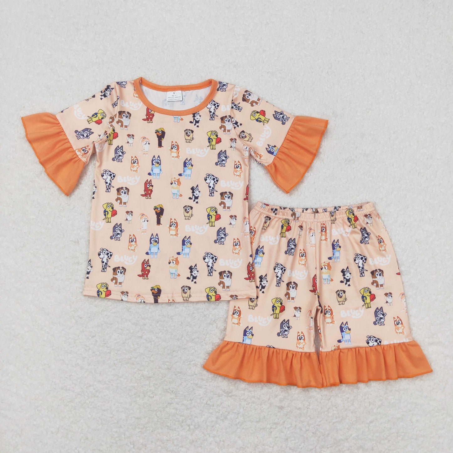 Baby Girls  Orange Cartoon Dog Shorts Pajama Set