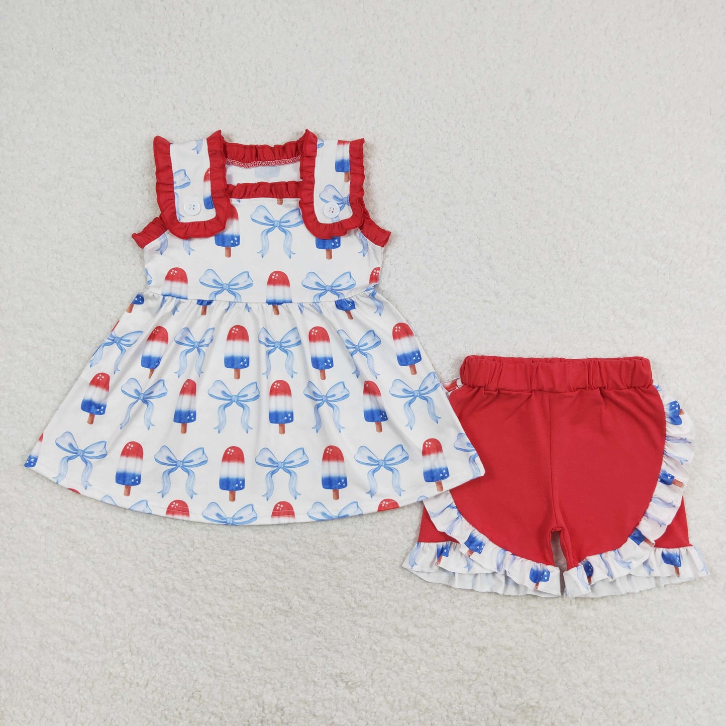 Baby Girls Sibling Patriotic Blue Red Popsicle Outfit and Romper