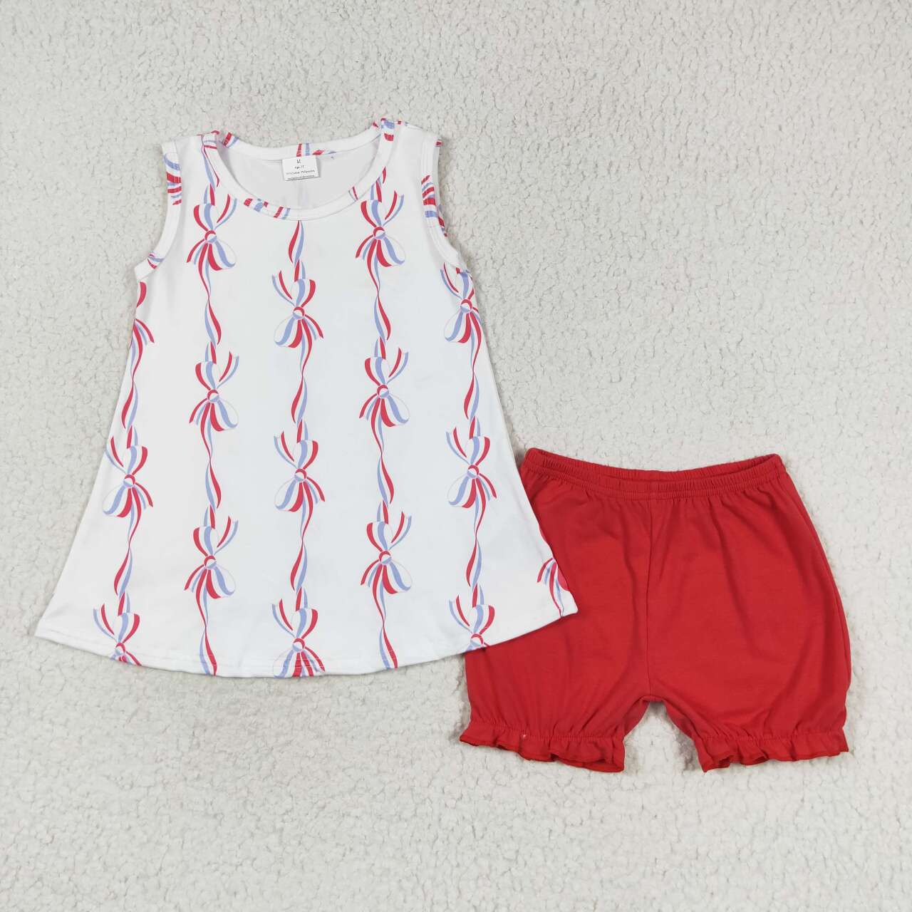 Baby Girls Patriotic Bow Sibling Outfit Dress and Romper July 4th