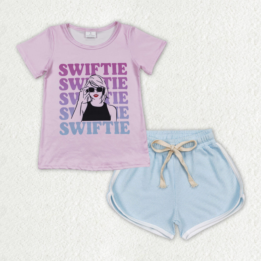 GSSO1315 Baby Girls Swiftie  Singer Top Blue Shorts Set