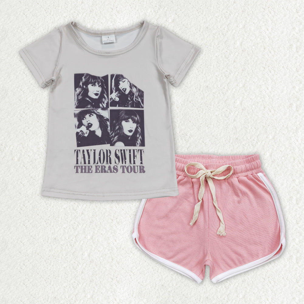 GSSO1331 Baby Girls Singer Tour Shirt Pink Shorts Clothes Sets