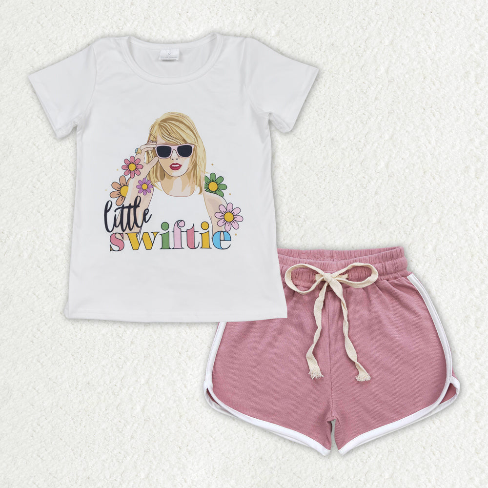 GSSO1340 Baby Girls little swiftie Singer Top Dark Pink Shorts Set