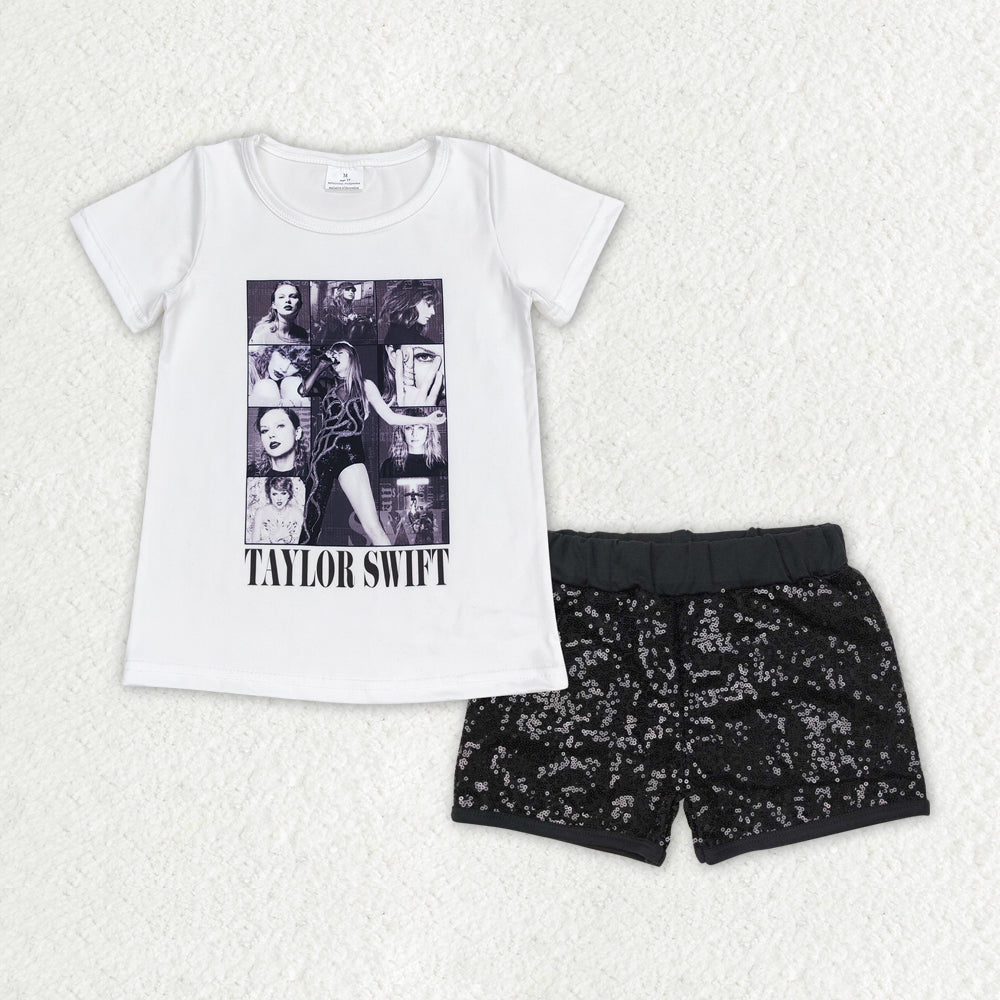 TS Singer White Top Black Sequin Shorts Set Preorder