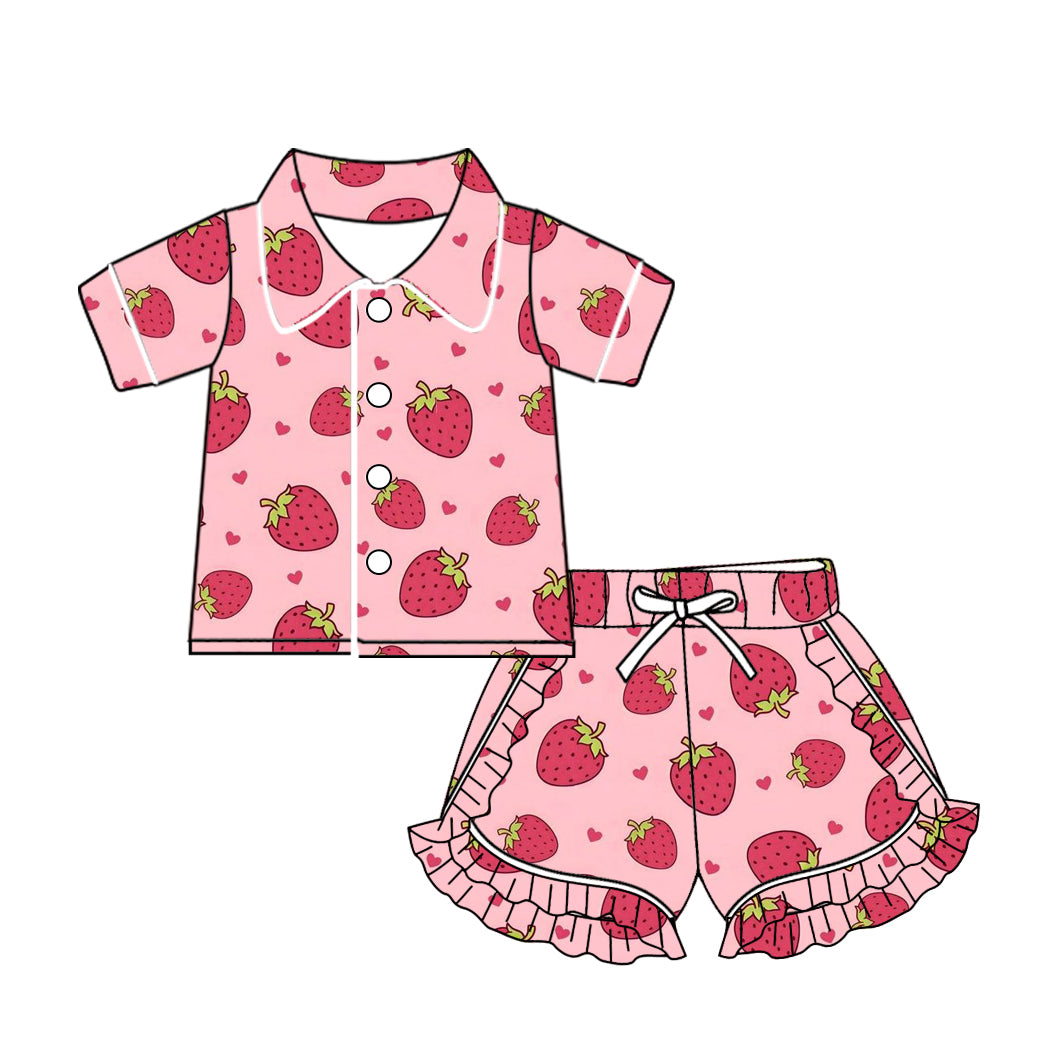 Summer Baby Girls Strawberry Shorts Buttom Pajama Set  preorder